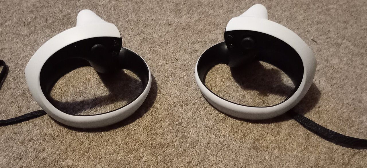 Left and right PlayStation VR2 Sense controllers side by side