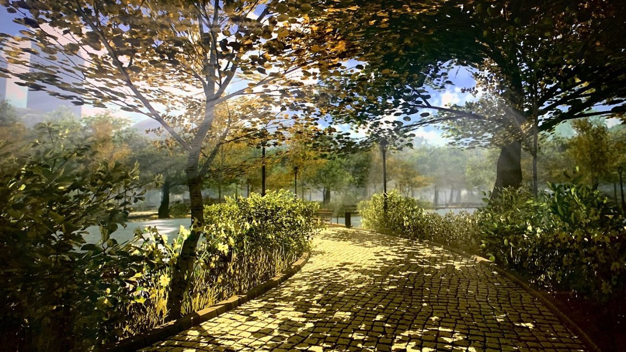 Immersive VR exercise setup that motivates older adults to work out by moving through a nature scene